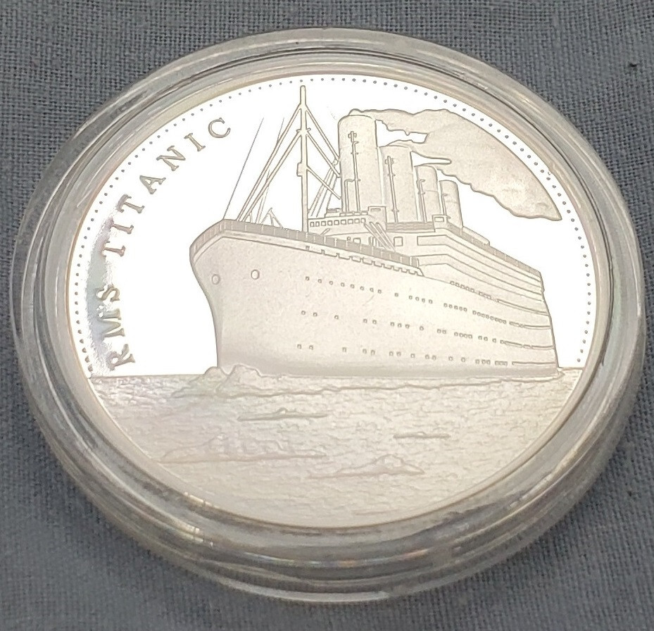TITANIC Silver Map Coin Never Removed from Case Ocean Nautical Sinking RMS Old