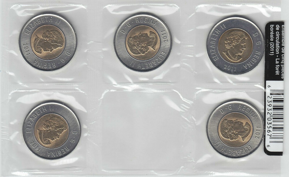 2011 Canada Boreal Forest $2 Circulation Coins 5-Pack Set
