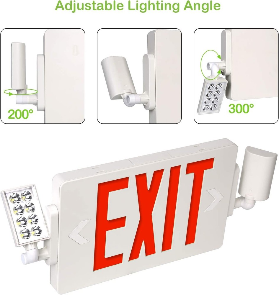 4 Pack LED Exit Sign Emergency Combo Light with Adjustable Two Head Battery UL