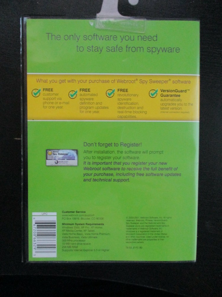 WEBROOT SOFTWARE, SPY SWEEPER, 2007 WITH DISK, EXCELLENT CONDITION