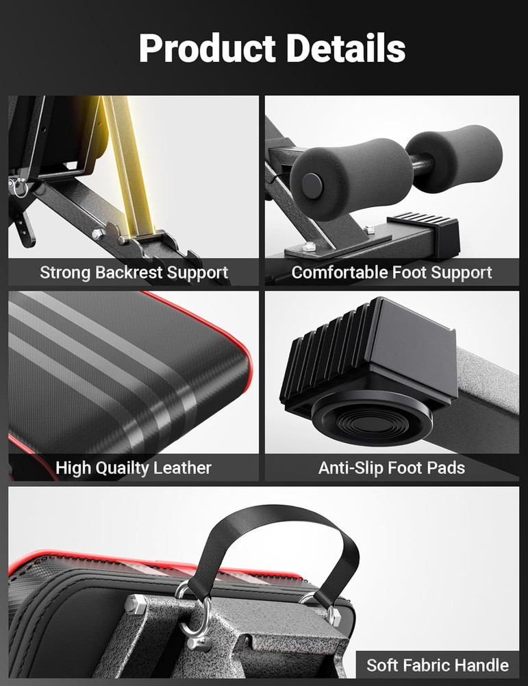 Adjustable Weight Bench, 827LB Foldable Workout Bench with Extended Head/Neck Pr