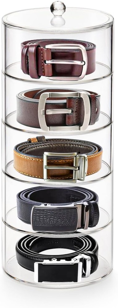 5 Layers Acrylic Belt Organizer, Stackable Belt Storage Box Clear Display Cas...