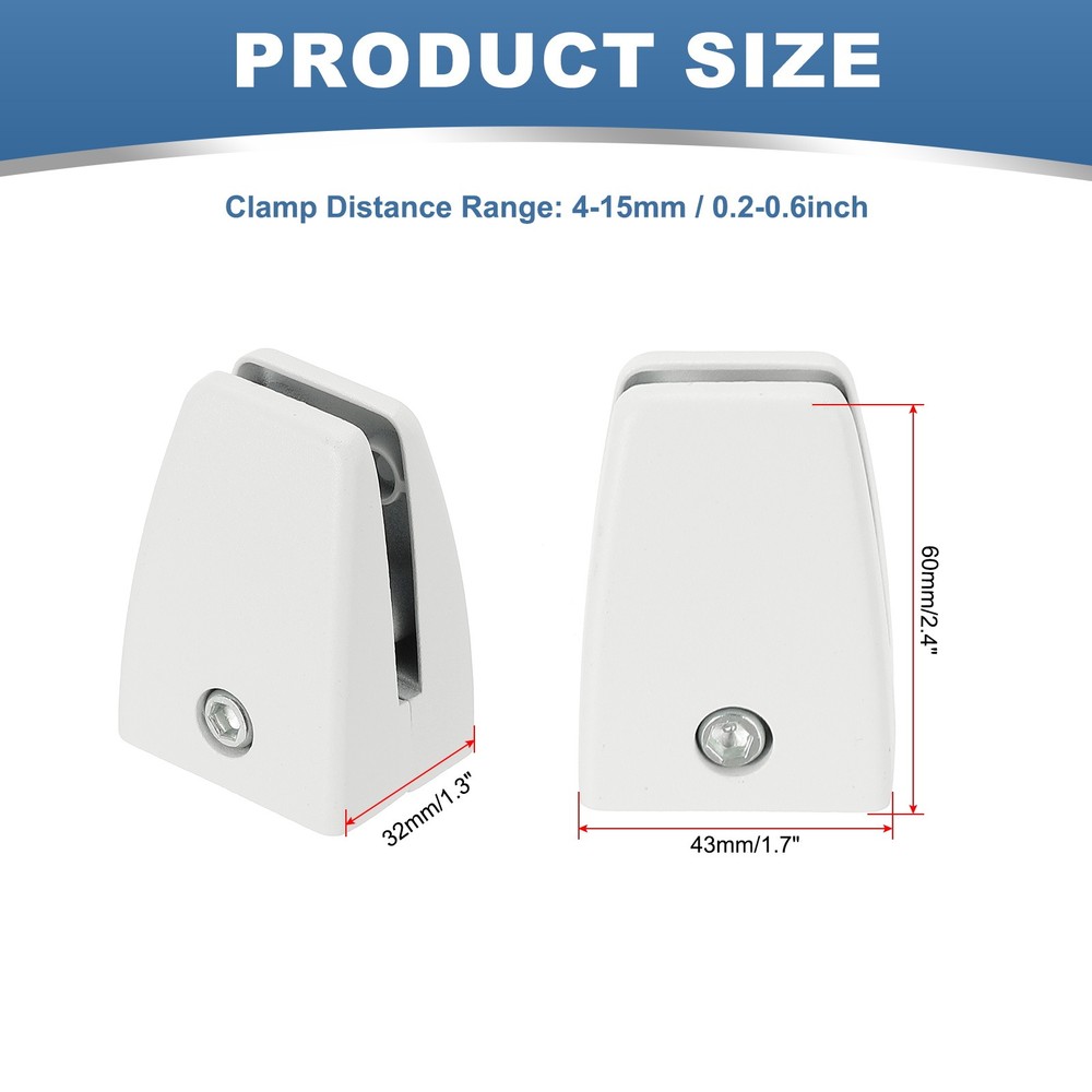 Partition clamp 1.7x1.1x2.4", 8pc, matte white