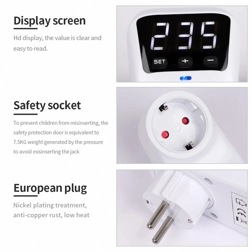 Automatic Voltage Protector 16A 230V Adjustable Surge Protection EU Socket