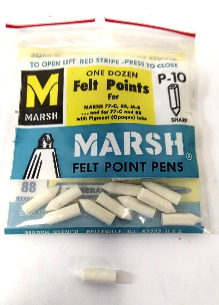 12 Pack Marsh Replacement  Felt Points P-10 (Sharp) for Marsh 77-C, 88, M-3 Pens