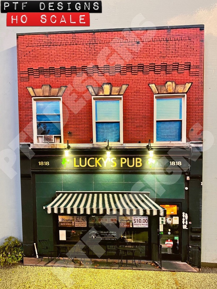 HO Scale Scratch Built "Lucky’s Irish Pub”☘️🍻Bar Building Flat w/LEDs Walthers