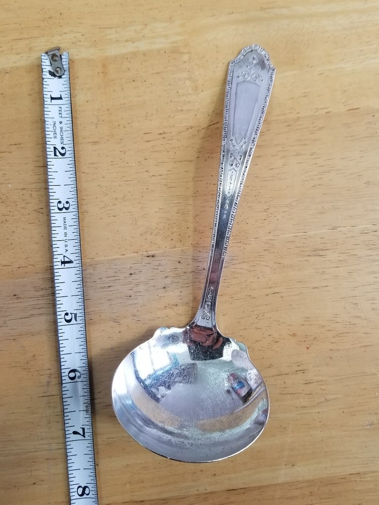 CLEAN DISTRESSED NATIONAL TWO PATTERN SILVERPLATED GRAVY LADLE