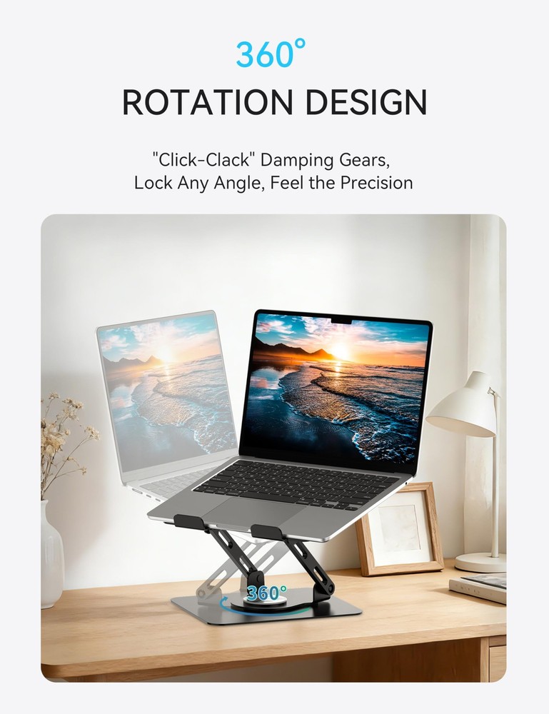 360 Rotating Laptop Stand, Ergonomic Computer Riser for Desk, Adjustable Heig...