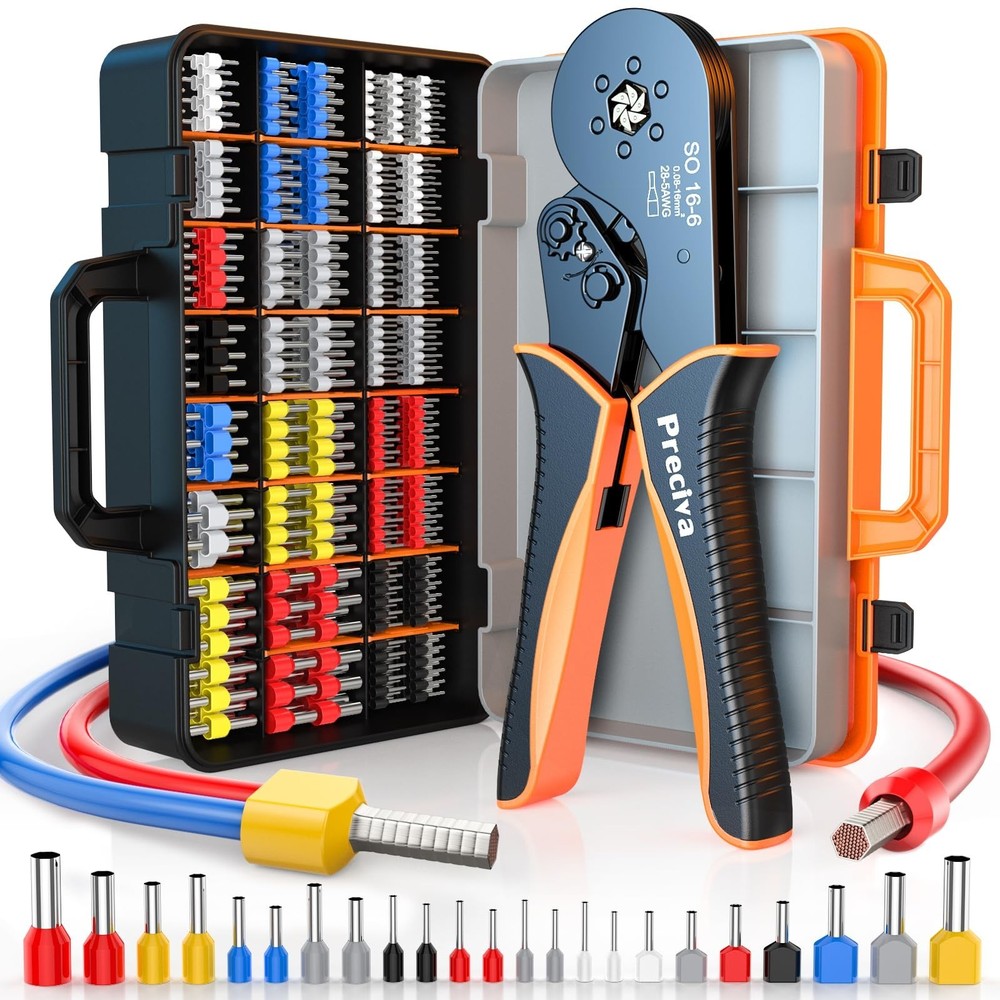 Preciva Ferrule Crimping Tool Kit, Self-Adjustable Ratchet Crimper for AWG 28...