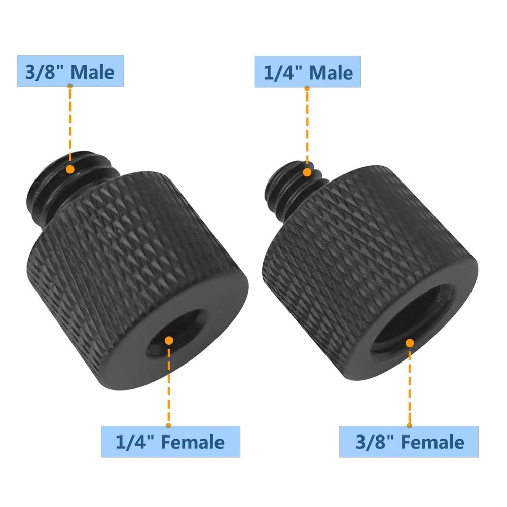 Threaded Tripod Screw Adapter Double Head Stud Standard Mounting Thread Black