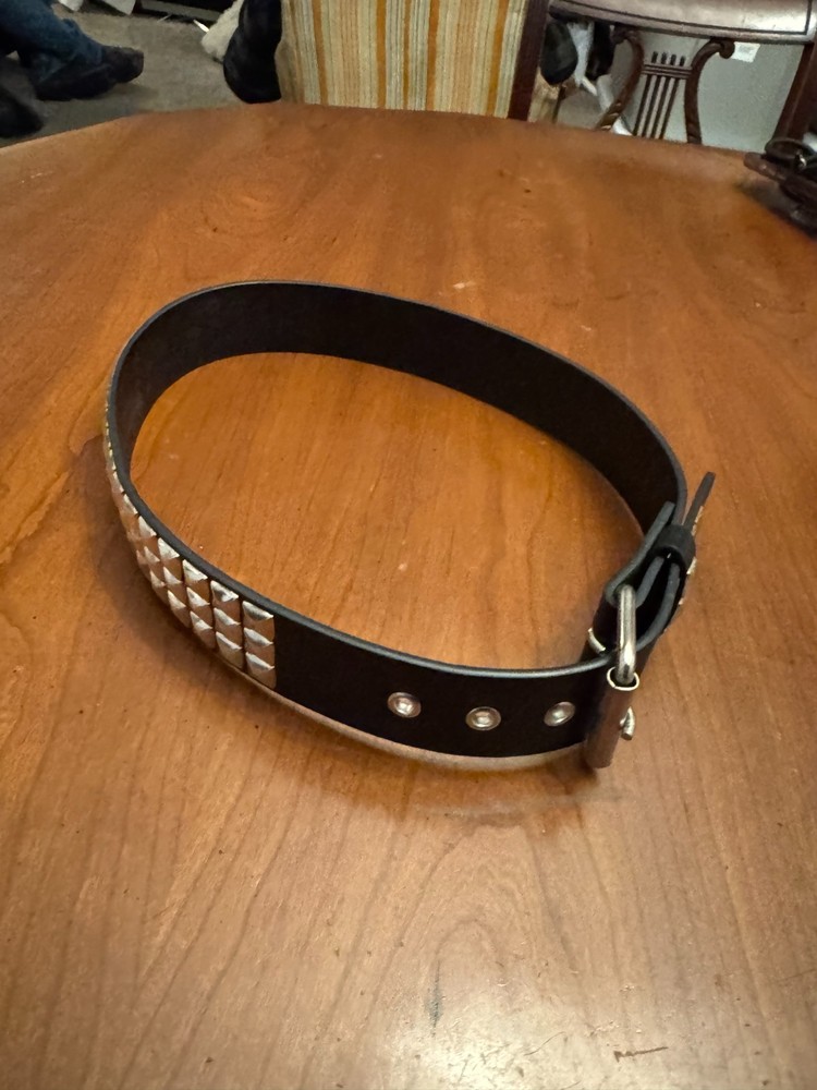 1990s black studded belt on black with silver studs emo vibes