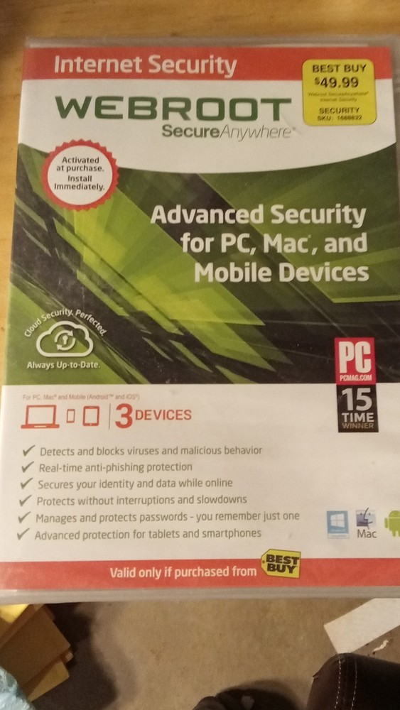 Webroot SecureAnywhere Internet Security DVD for PC, Mac, Android, iOS 3 Devices