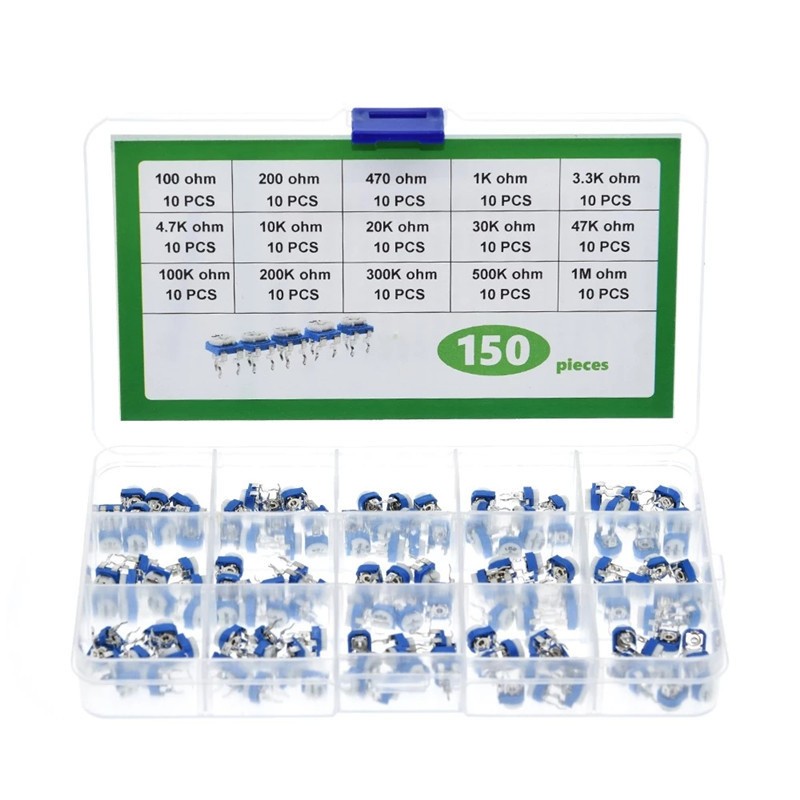 150Pcs Electronic Accessories Blue and White Adjustable Resistor Boxed Kit