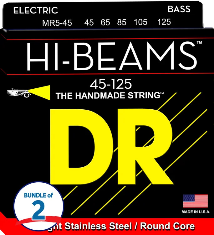 DR Strings MR5-45 Hi-Beam 5-String Bass Guitar Strings Bundle - .045-.125 Medium