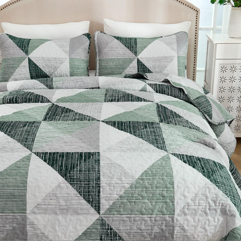 Dintszyayue Quilt Queen Size Green, 3 Pieces Patchwork Bedspread Bedding for ...
