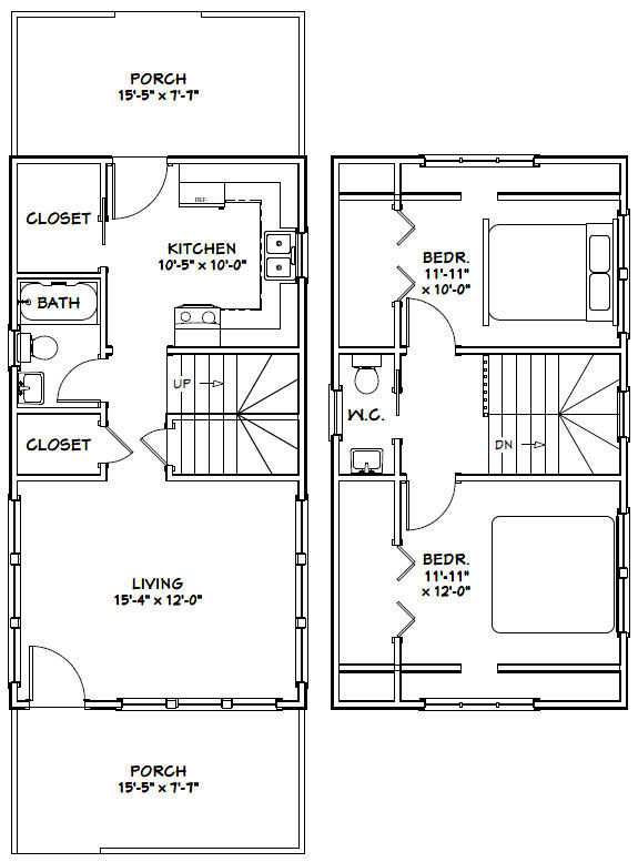 16x30 House --878 sq ft -- PDF Floor Plan -- Model 23C