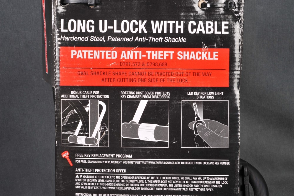 BELL Long U-Lock With Cable Level 5 High Security Lock Key Included D21