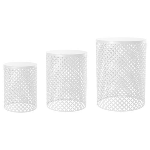 3pcs White Metal Frame Accent Table Modern Iron End Table Outdoor Side Table