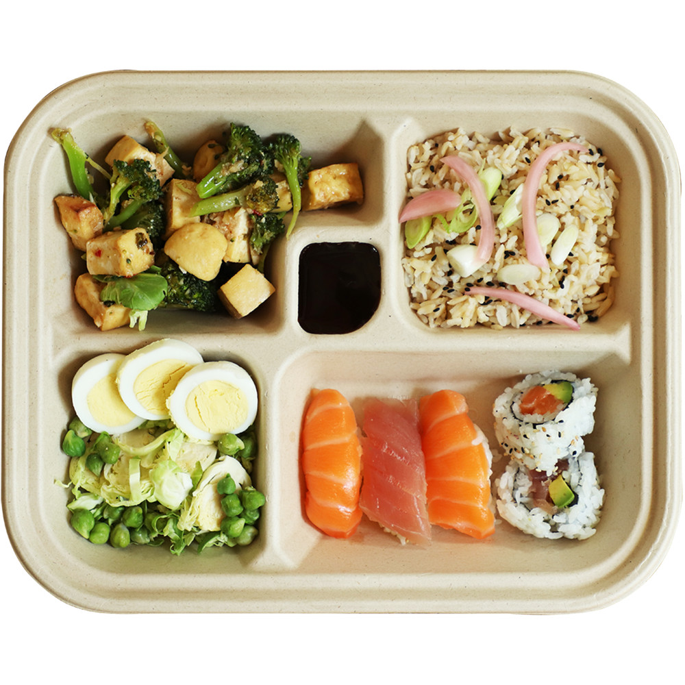 World Centric TR-SC-BB, 5-Compartment Fiber Bento Boxes, 300/CS