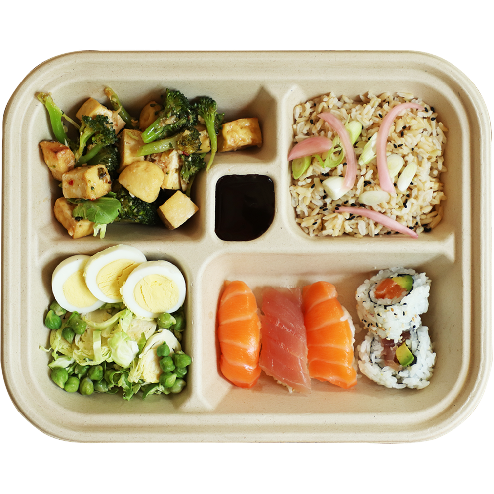 World Centric TR-SC-BB, 5-Compartment Fiber Bento Boxes, 300/CS