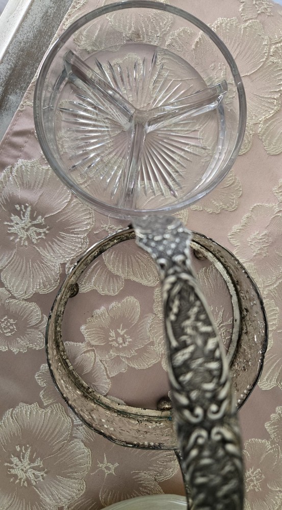 VTG Holland Ware Silverplate Dutch Figural Handled Serving Dish w Glass Insert