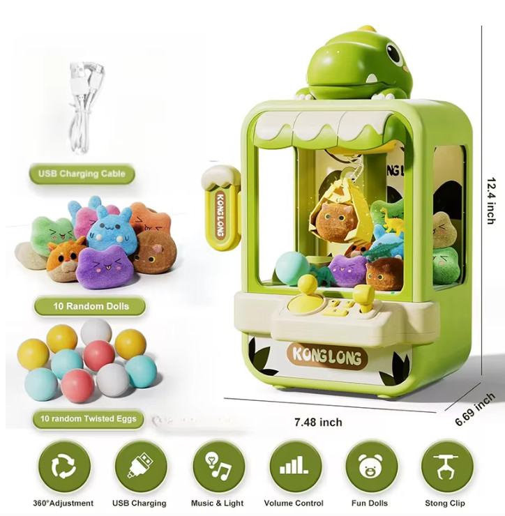 Dinosaur Claw Machine Toys Electronic Arcade Game Adjustable Catch Doll
