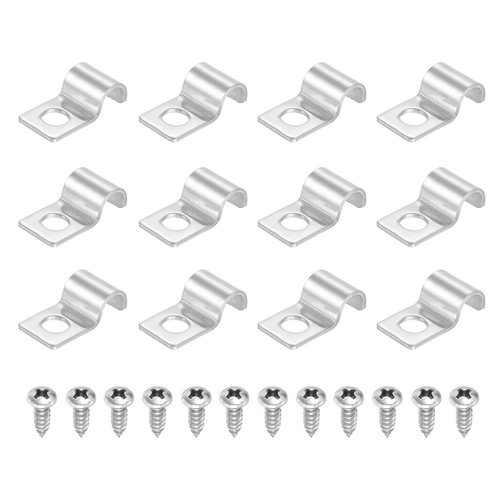 12Pcs 6mm(1/4") One Hole Rigid Pipe Strap with Screws, Silver