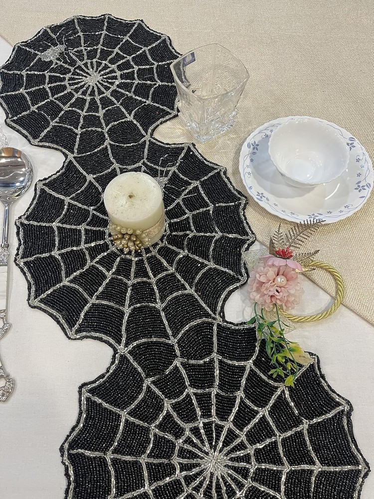 TBS Black Beads Runner | Hand Crafted | Dining Coffee Table Home Decor