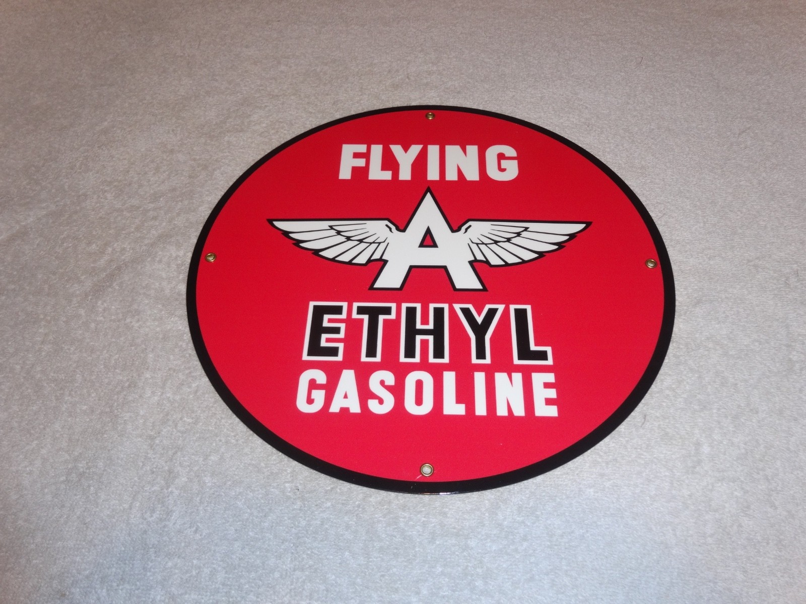 VINTAGE FLYING A ETHYL GASOLINE 11 3/4" PORCELAIN METAL SERVICE STATION OIL SIGN