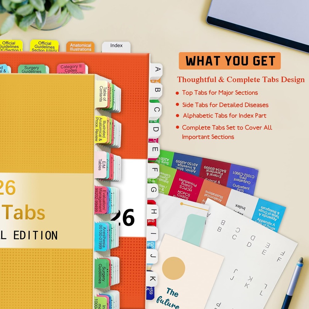 Upgraded Index tabs for CPT 2026 + ICD-10 -CM 2026 AAPC Version, Color-Coded wit