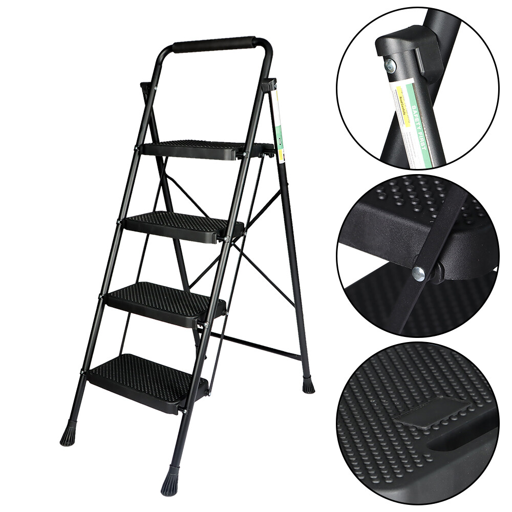 Folding Step Stool Wide Anti-Slip Pedal Sturdy Steel Ladder 2/3/4 steps