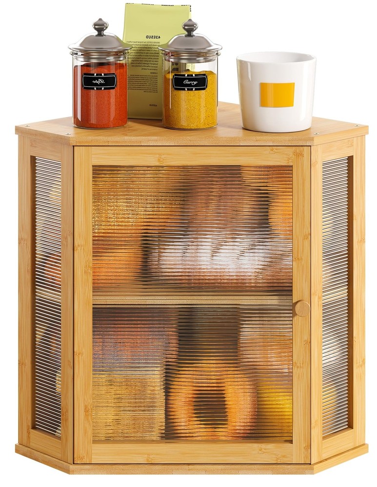 Vriccc Corner Bread Box, Large Bamboo Box for Kitchen Large, Natural