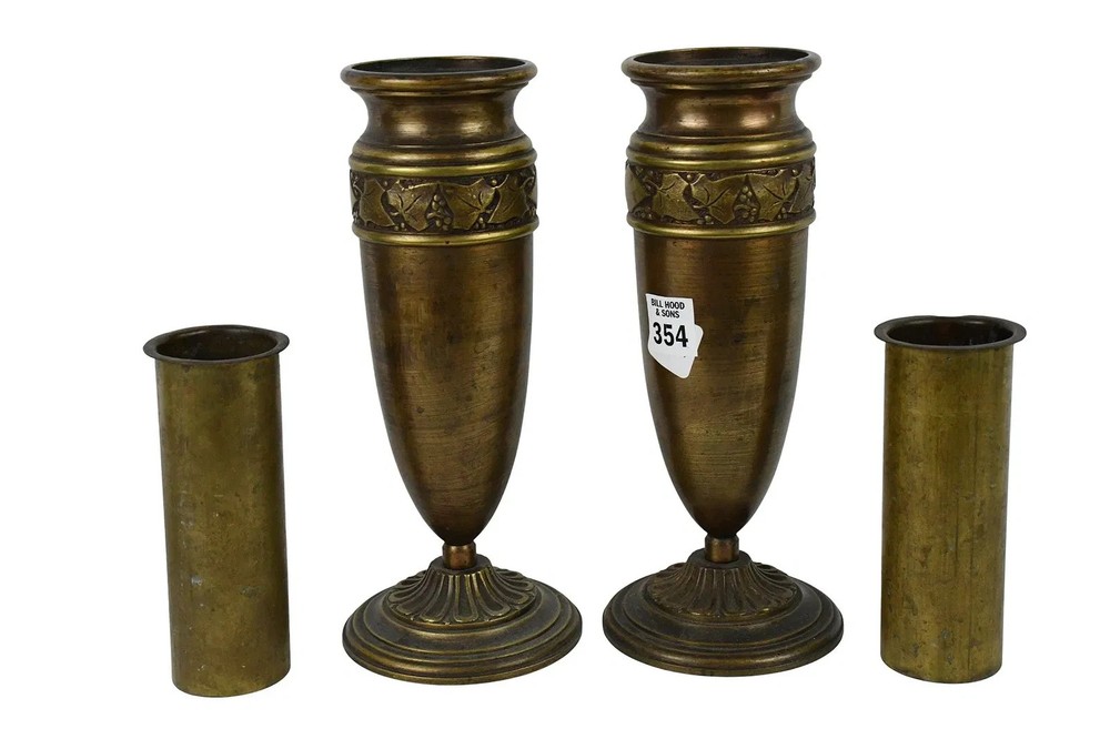 Pair Bronze Urn/Vase, 10"h x 4"d with inserts