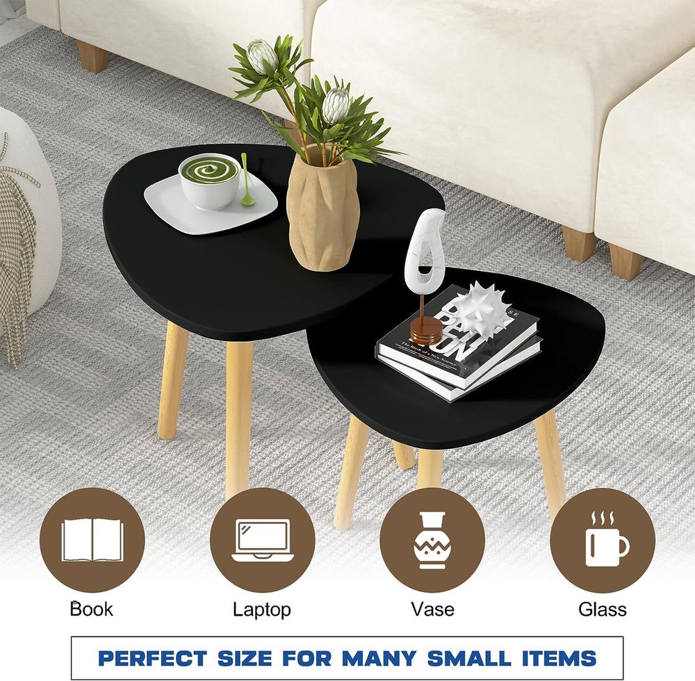 Set of 2 End Table Sofa Side Table Living Room Black