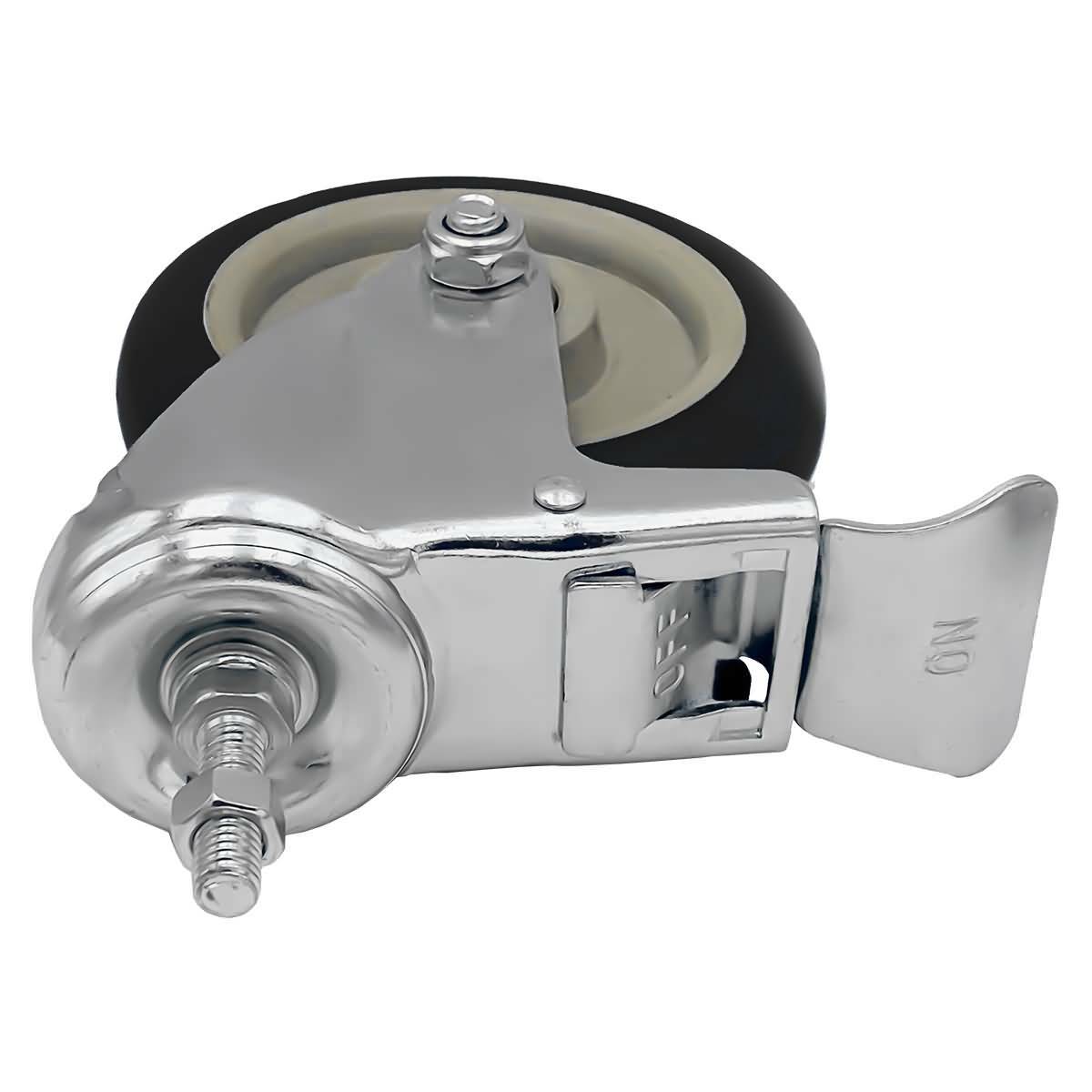 4 Pack 5 Inch Stem Caster Swivel w/ Front Brake Black PU Heavy Duty Caster Wheel