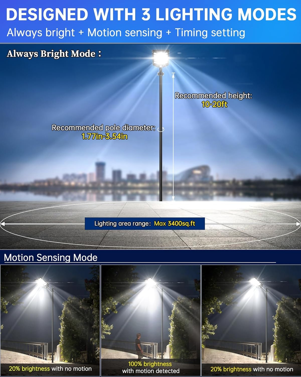 10000W LED Solar Street Light Dusk to Dawn Garden Super Bright Outdoor Road Lamp