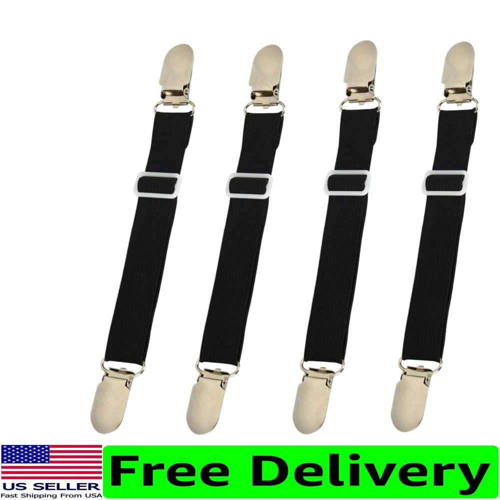 Set of 4 Adjustable Elastic Bed Sheet Straps - Secure, Durable Holding Solution