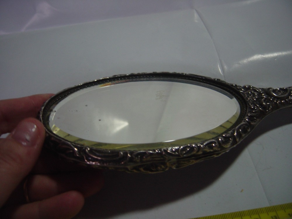 SPECTACULAR-SOLID SILVER - LARGE ELEGANT HAND HELD MIRROR-SUPERB DESIGN