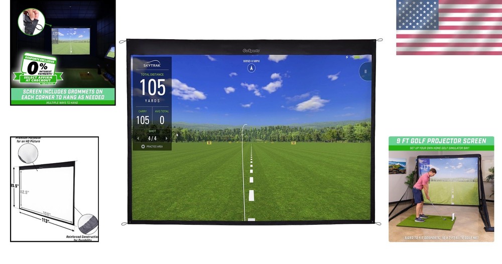 High-Definition Golf Simulator Projector Screen: 6.5 ft & 9 ft Options Available