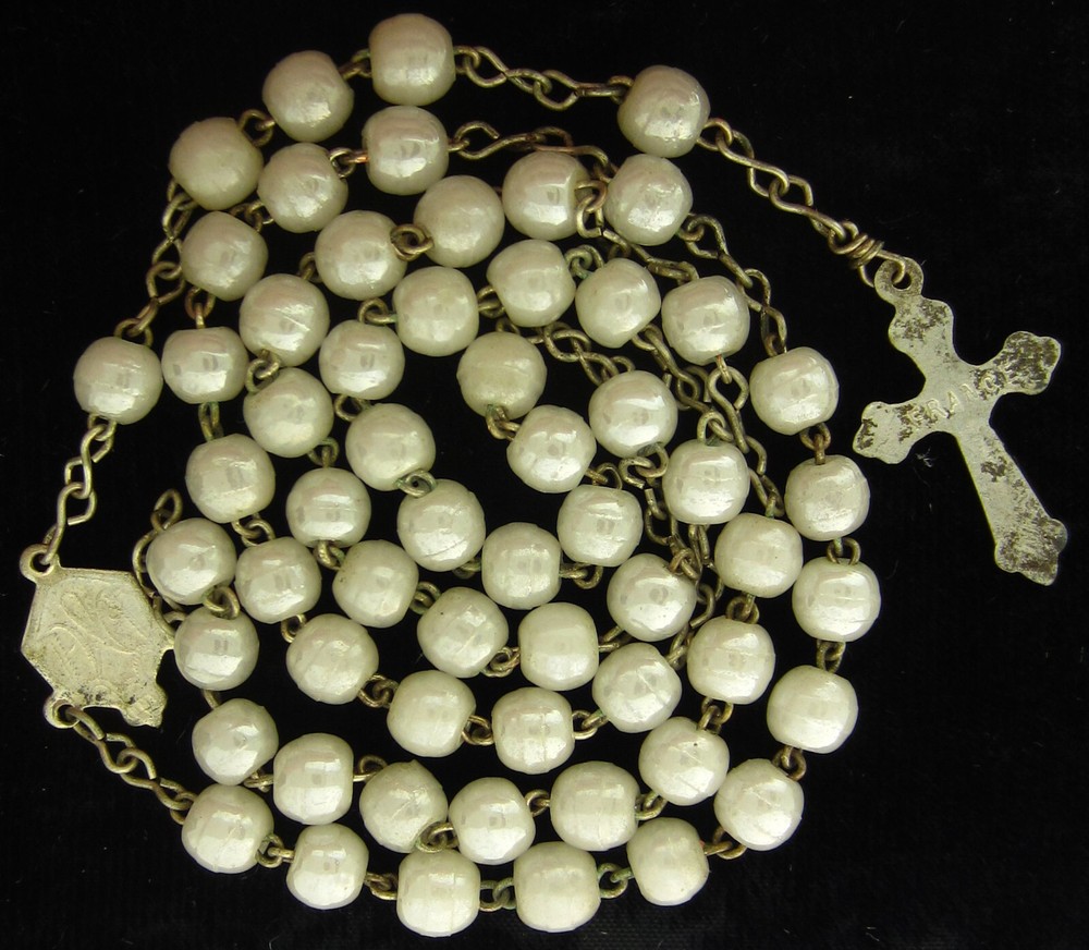 Vintage Rosary White Beads Religious Holy Catholic