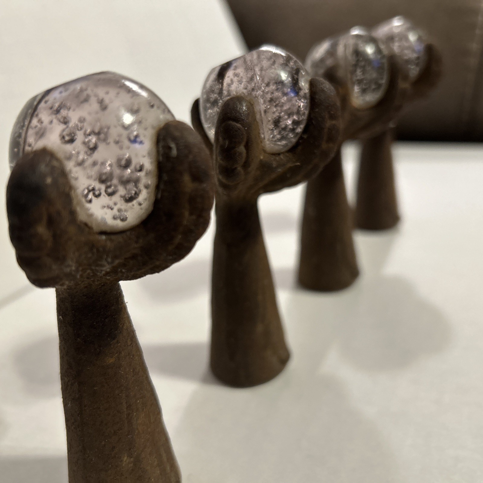 Set of 4 Vintage Art Deco Cast Iron Glass Claws and Ball Furniture Feet Casters