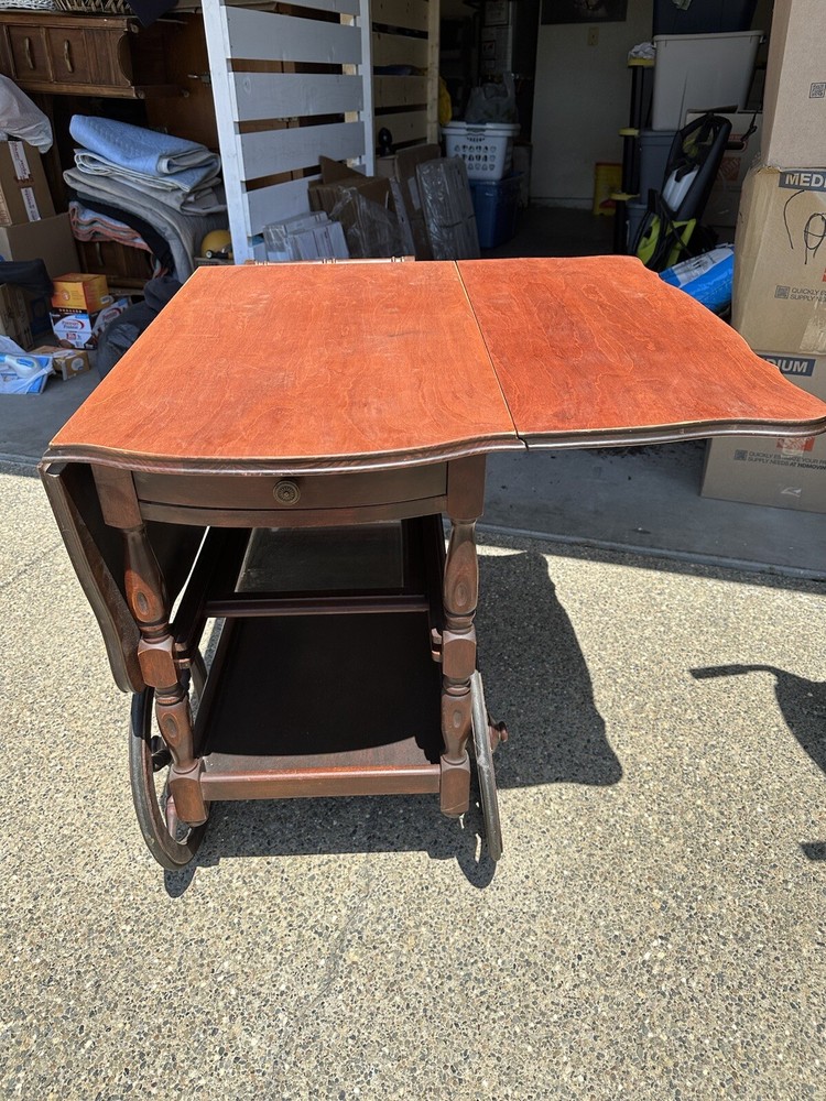 Antique Drop Leaf Cart Tea Server Bar End Side Table