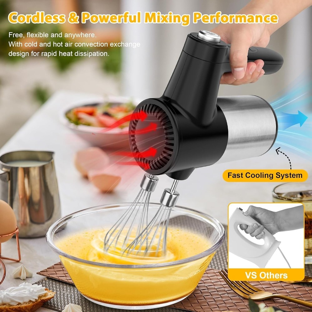 Cordless Hand Mixer Stainless Steel Attachments Digital Display Baking Egg