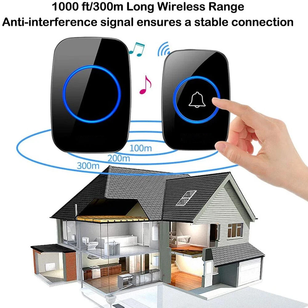 1000FT Wireless Doorbell Waterproof 2 Plugin Receiver Adjustable Volume 60 Chime
