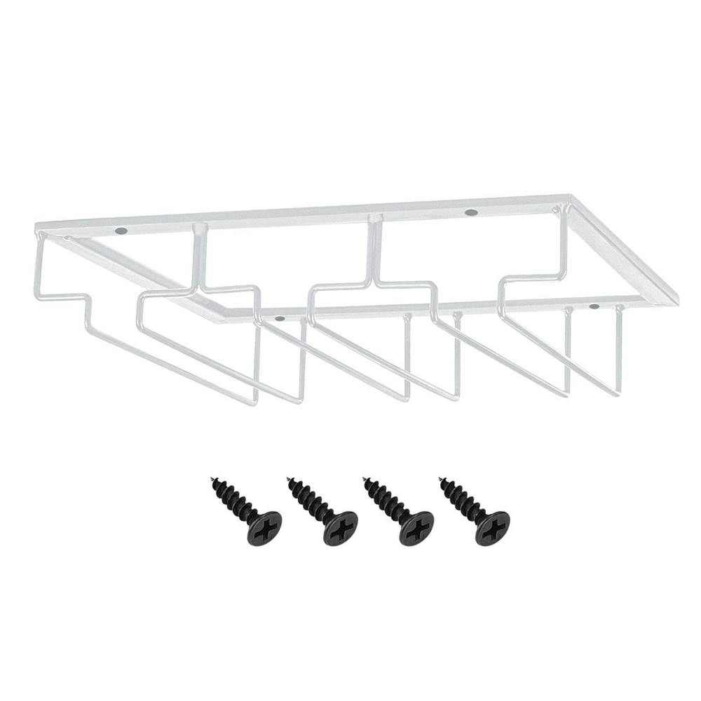 MOCOUM Wine Glass Rack, 3 Rows, White, Under Cabinet, Stemware Hanger, 1 Pack