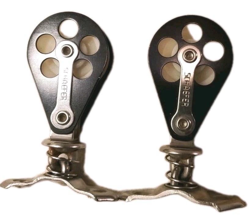 2 Schaefer stand-up Spring blocks 2" sheaves Rounded bases