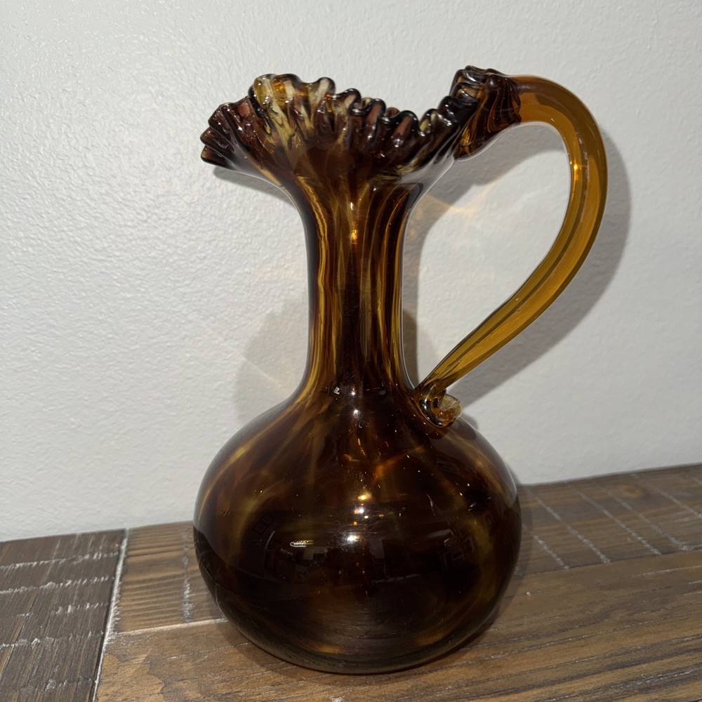 Tortoise Shell Glass Pitcher - 9" Tall - A33184