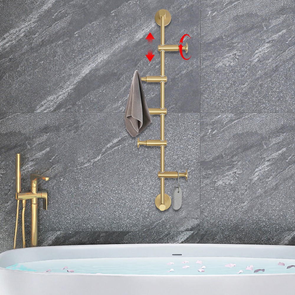 Coat Rack with 5 Adjustable Hooks Wall Mounted Vertical Coat Hat Umbrella Hanger