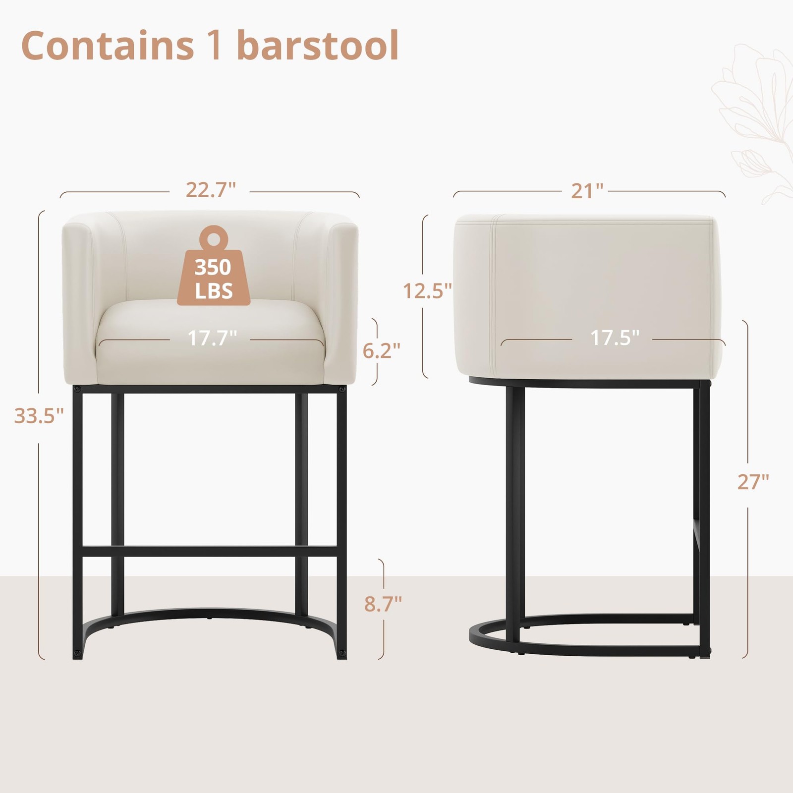 27" H Counter Height Bar Stools Modern Barrel Counter Stools with Backrest