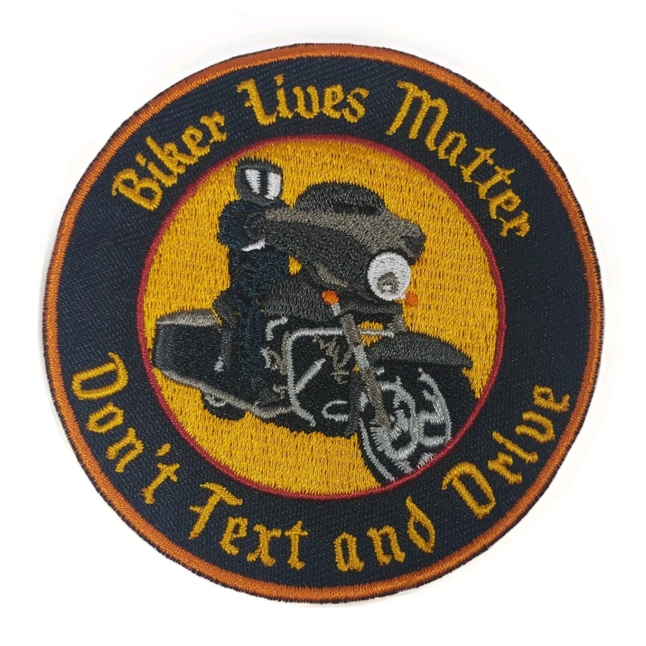 Biker Lives Matter Don't Text and Drive Embroidered 3" Orange Biker Patch
